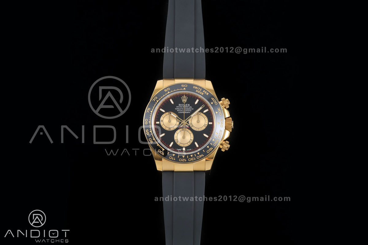 Daytona 126518 QF 1:1 Best Edition Black/YG Dial on Oysterflex Strap JH4131 V18 Weighted (Free Sprung)